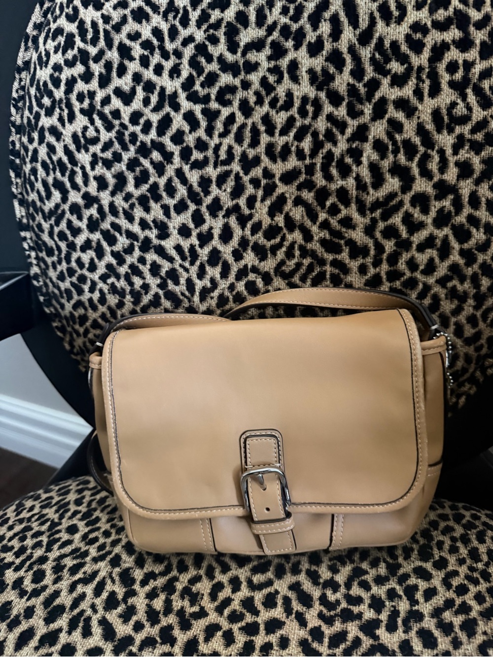 Coach Hadley Tan Leather Crossbody Bag with Buckle Detail